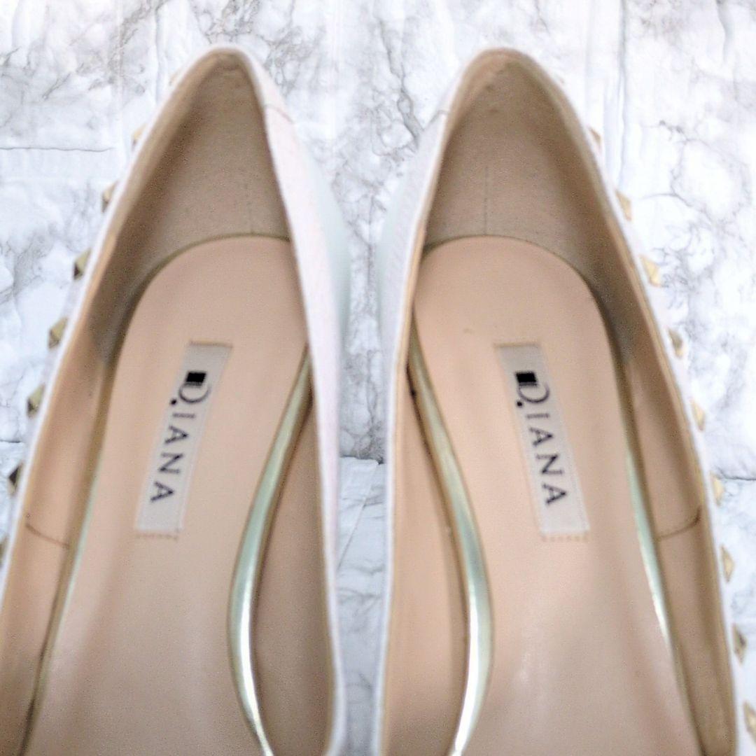 DIANA　パンプス　スタッズ　ホワイト　ハイヒール　ピンヒール　レザー　本革