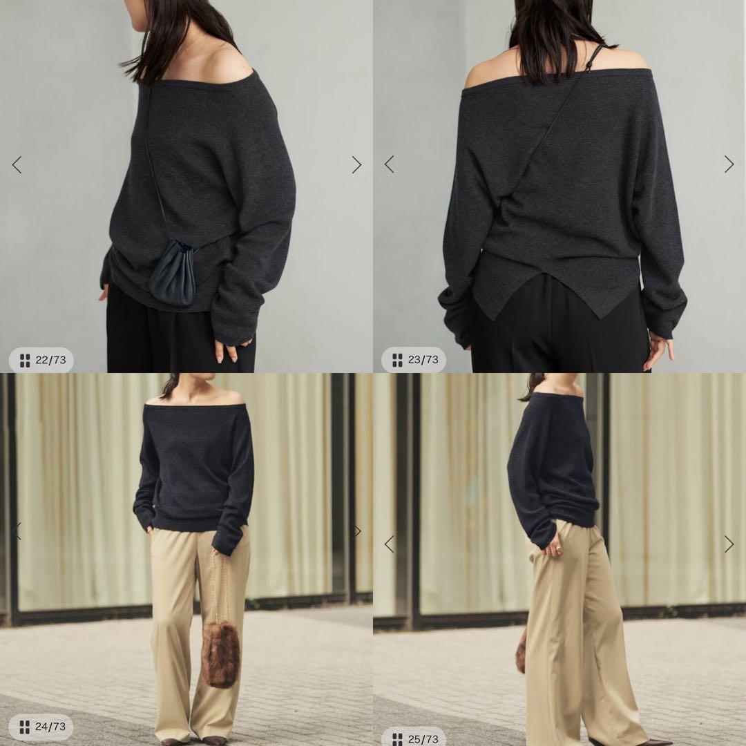 Plage 25AW Off shoulder slit ニット 3 グレー