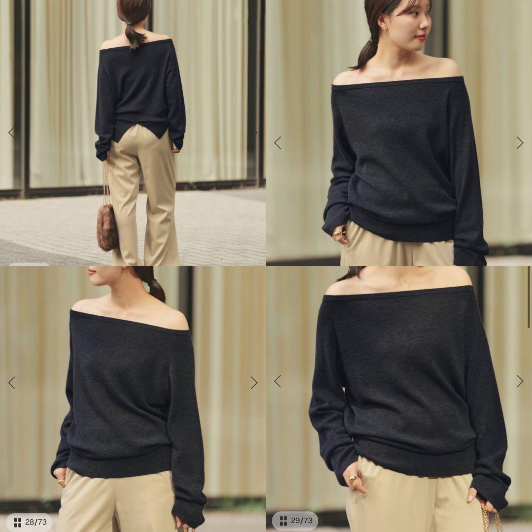 Plage 25AW Off shoulder slit ニット 3 グレー
