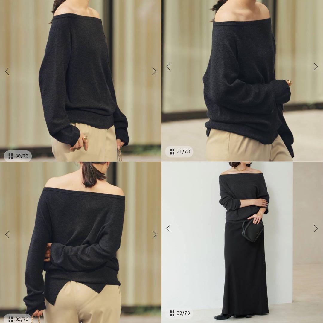 Plage 25AW Off shoulder slit ニット 3 グレー