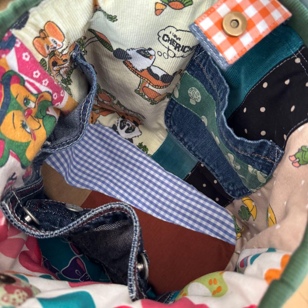 ハンドメイド デニムリメイク バッグ くまさん 楕円底 2way 55