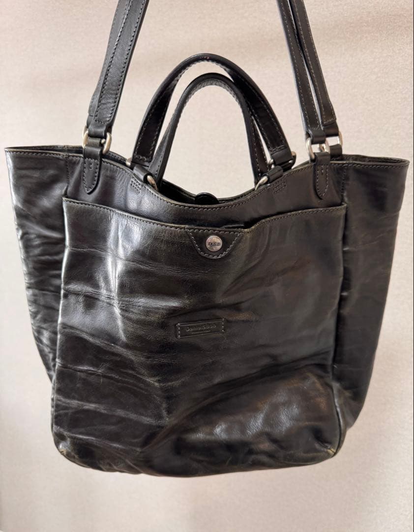Daniel&Bob イタリア製 本革 レザートートバッグ 黒 肩掛け可