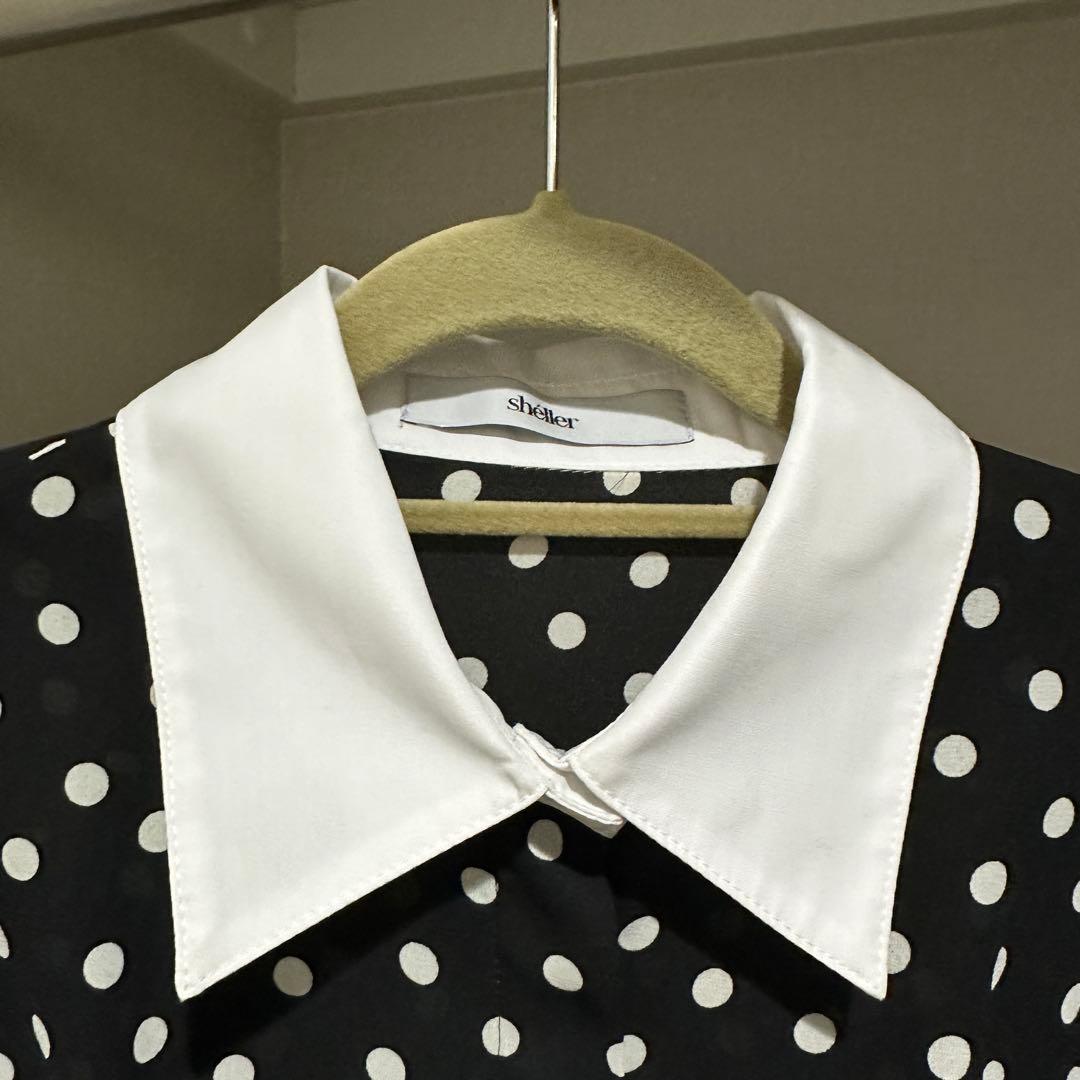 【ameri】シェリエshellerドットシャツオールインワン