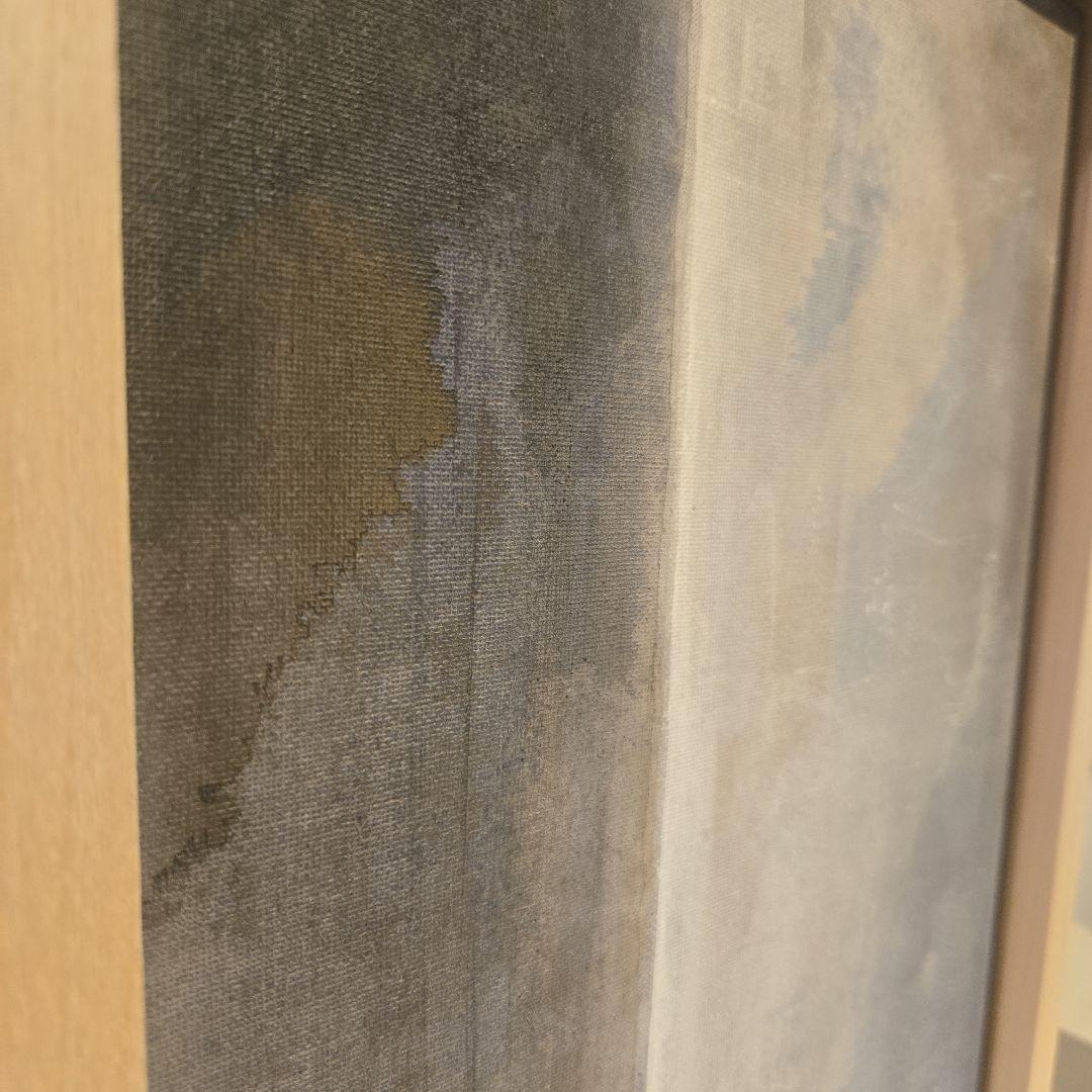 グレー ブルー ホワイト系抽象画 アクリル画 木製フレーム付き F4 サイズ