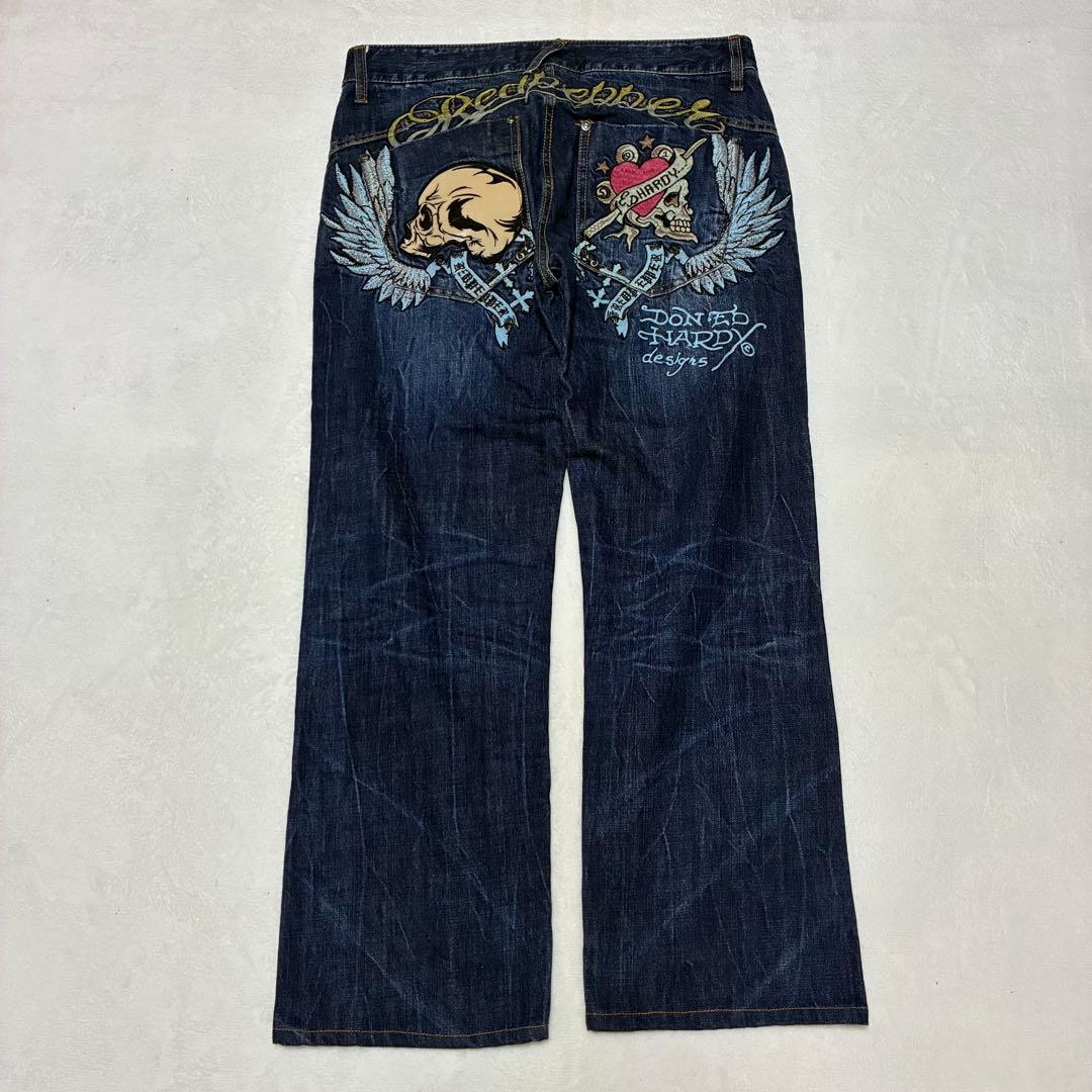 【極美品】RED PEPPER ed hardy デニム 鬼ヒゲ 濃紺 32