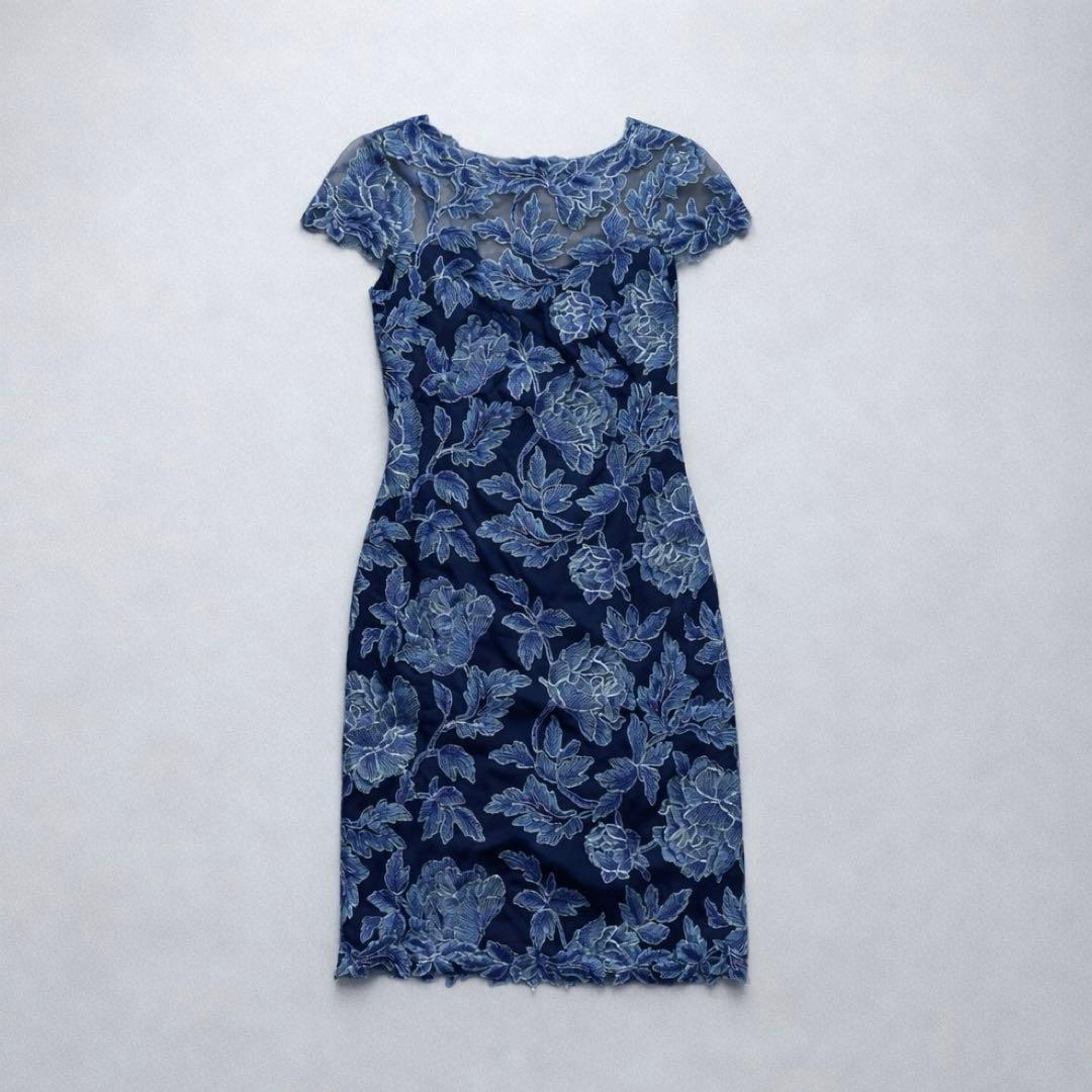 Tadashi Shoji ロイヤルブルー 花柄 総レースドレス