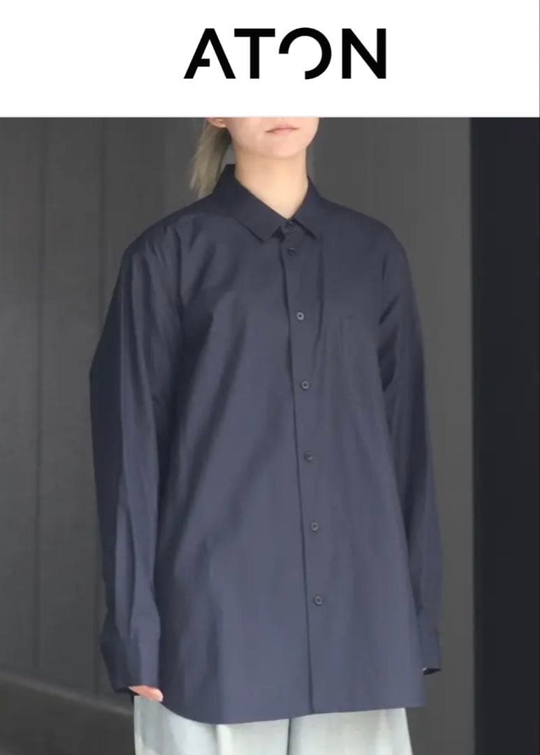 ATON SUVIN BROAD シャツ　ネイビー　UNISEX 02サイズ