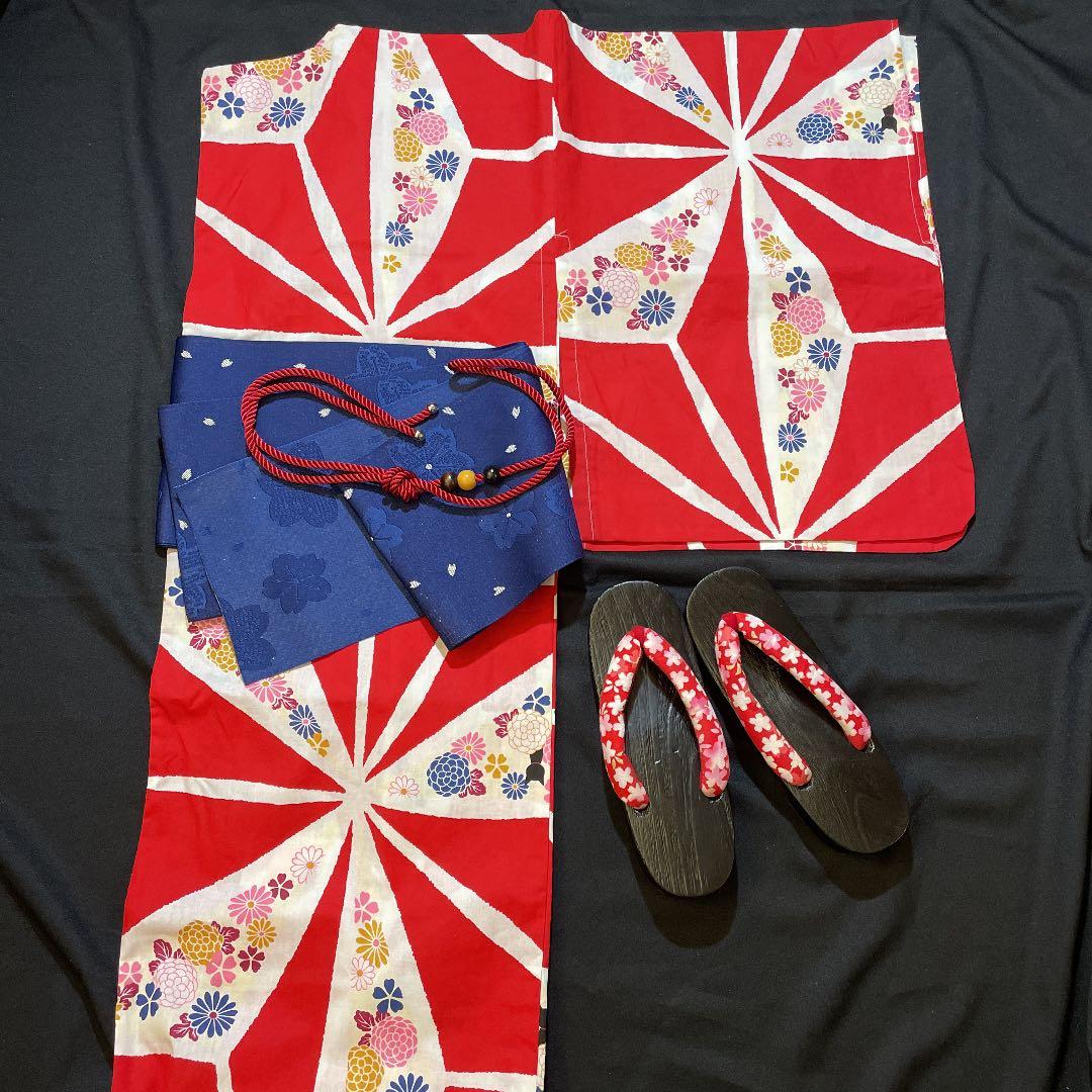 限定1☆浴衣 大正ロマン アンティーク 浴衣 麻の葉　猫 赤 白 黒猫