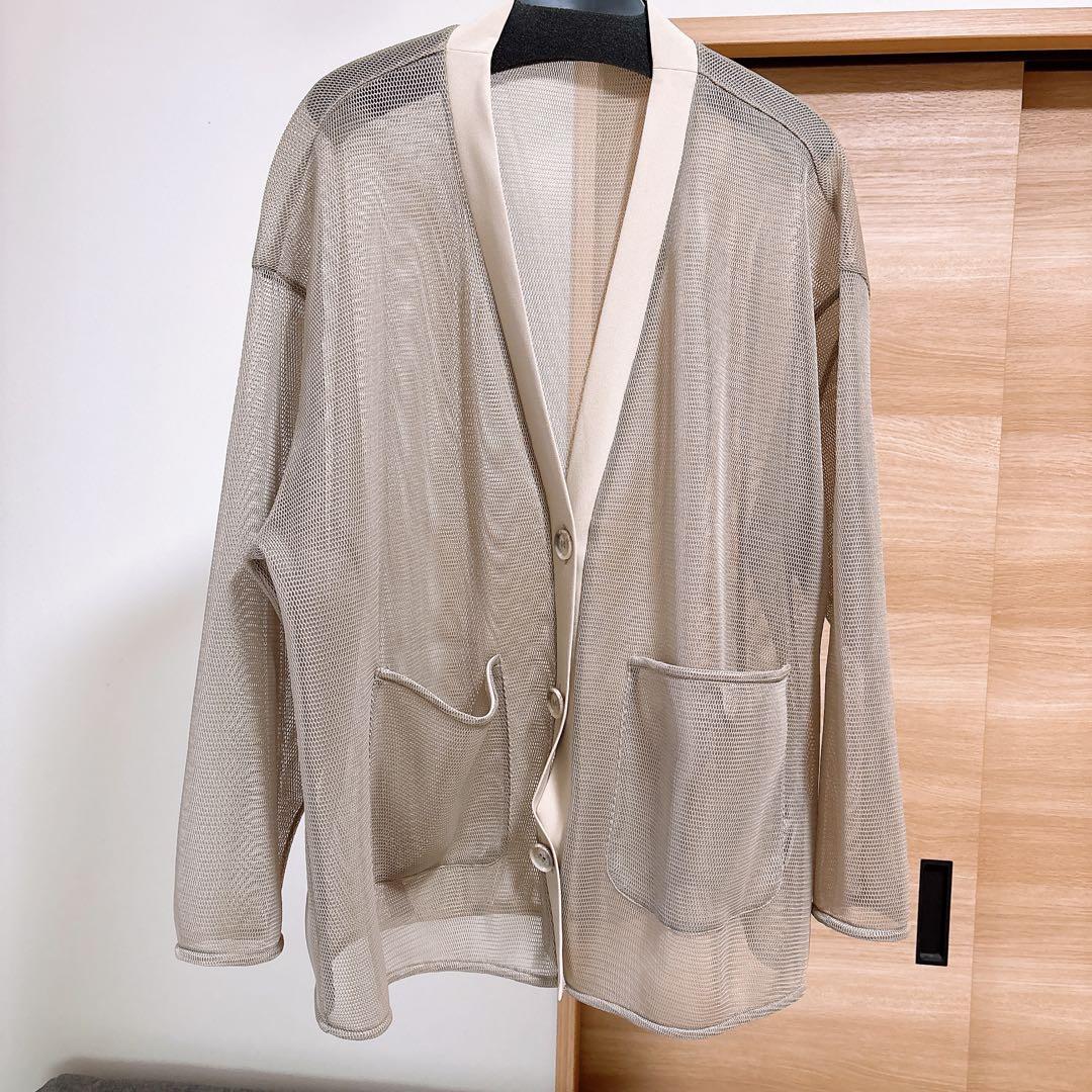 pois ポワ ダブルメッシュカーディガン