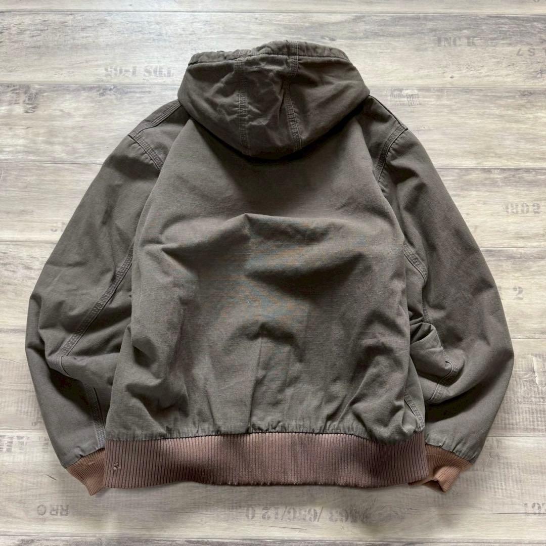 希少カーハートアクティブジャケットリップストップL古着短丈オリーブブラウン