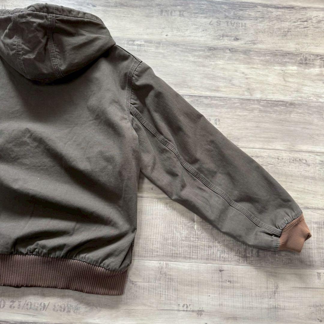 希少カーハートアクティブジャケットリップストップL古着短丈オリーブブラウン