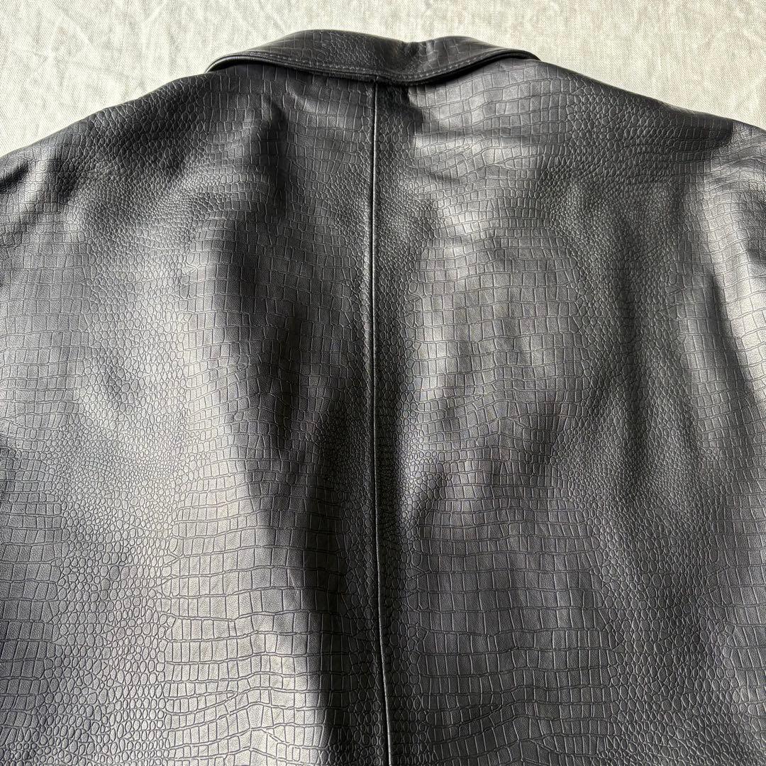 MANCHES レザー 羊革 クロコ型押し オーストリッチ テーラードジャケット