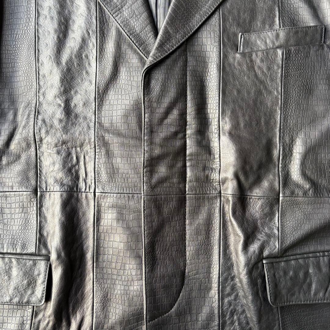 MANCHES レザー 羊革 クロコ型押し オーストリッチ テーラードジャケット