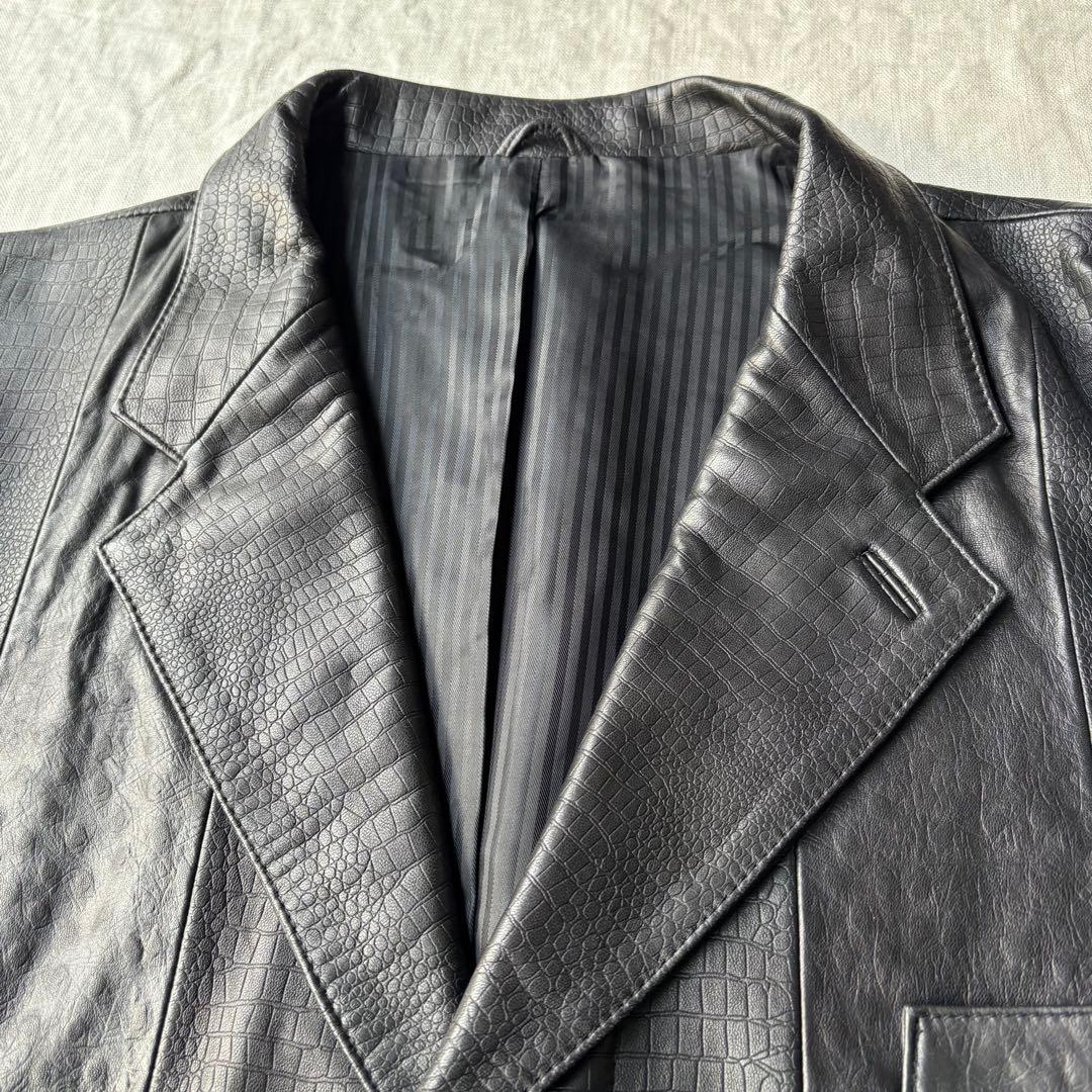MANCHES レザー 羊革 クロコ型押し オーストリッチ テーラードジャケット
