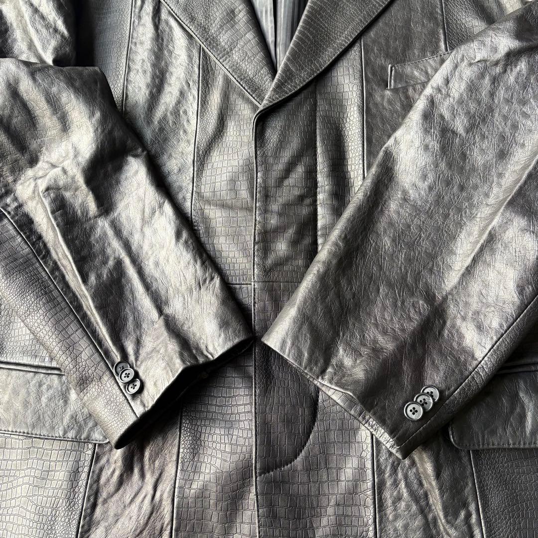 MANCHES レザー 羊革 クロコ型押し オーストリッチ テーラードジャケット