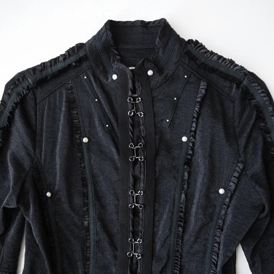 Ozz oneste オッズオン フリル シャツジャケット 黒