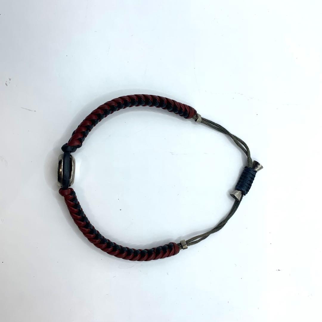 GUCCI グッチ 編み込み レザーブレスレット メンズ 正規品 ブラック 赤