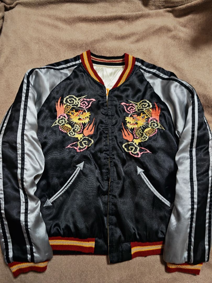 テーラー東洋 ２面用 虎龍 地図 日本限定 スカジャン vintage サテン