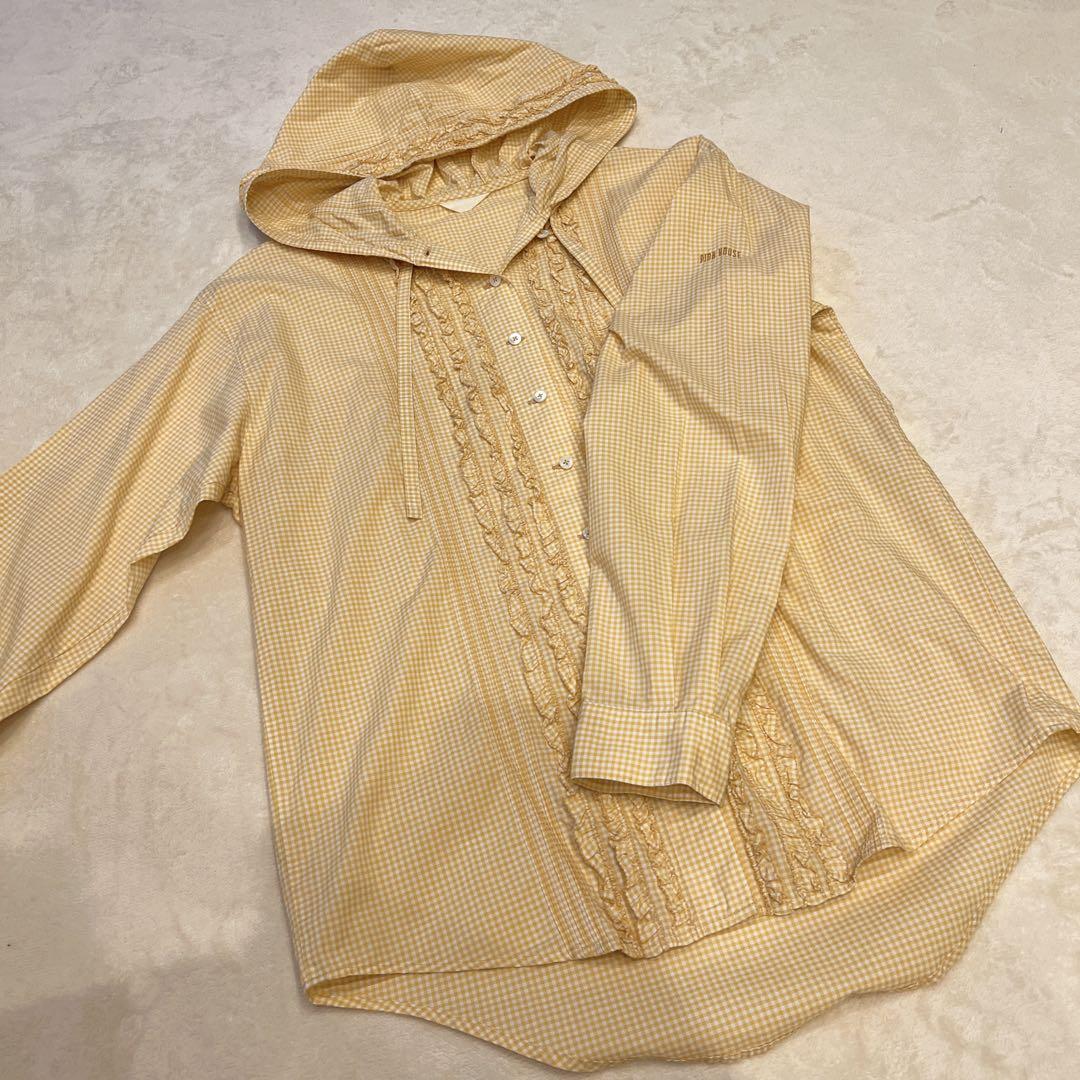 【美品】ピンクハウス　ギンガムチェック　フリル&ロゴ刺繍ブラウス　フード付き