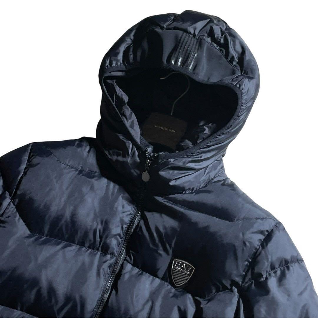 極美品/XL】EA7 エンポリオアルマーニ ダウンジャケット フード付 ネイビー