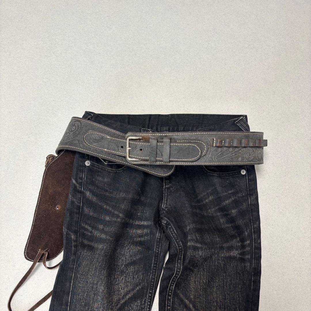 小物 leather carving western gun belt Y2K