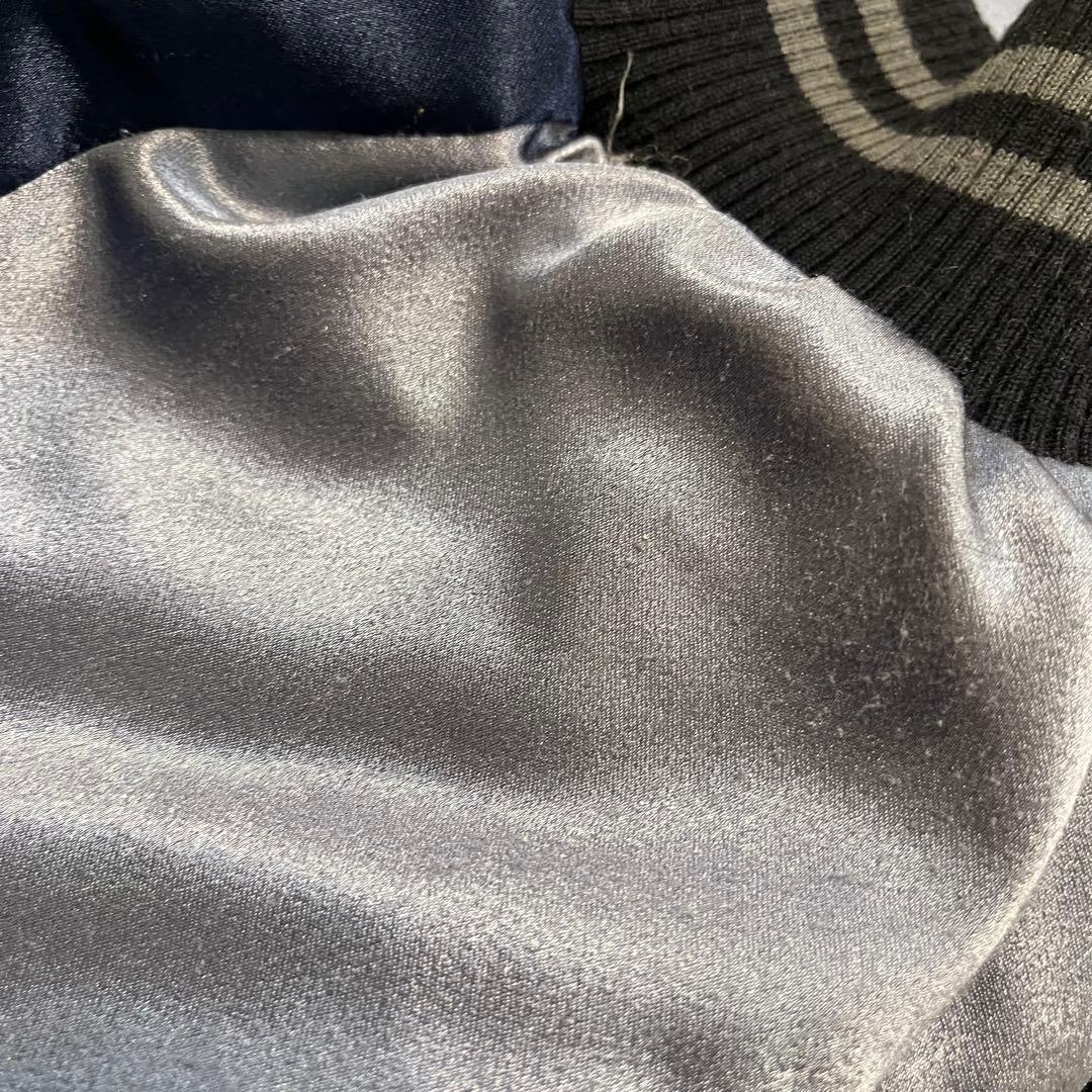 wonderfulworld テディベア刺繍 ネイビーサテンスカジャン