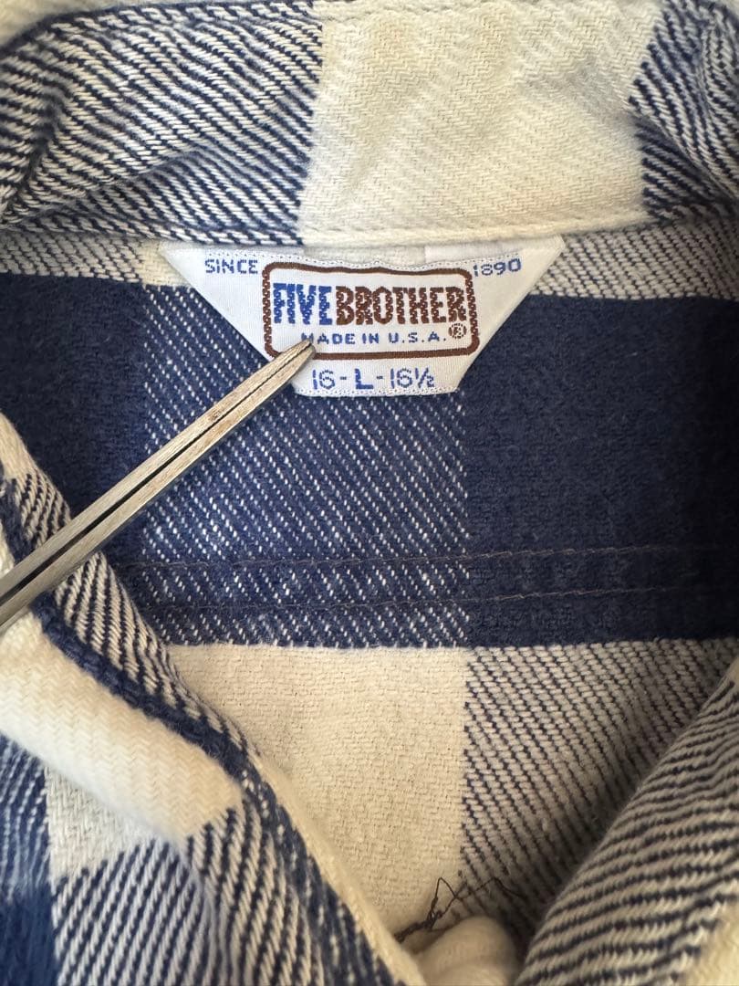 【人気】70s〜80s FIVE BROTHER ネルシャツ 16-L-16½