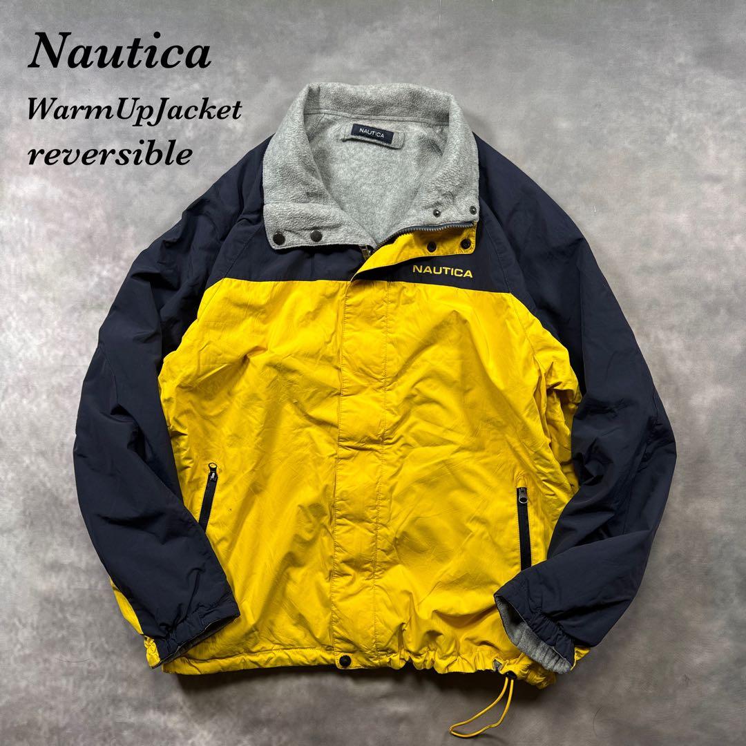 90s古着NAUTICAリバーシブルウォームアップ短丈ドローコード裾T70