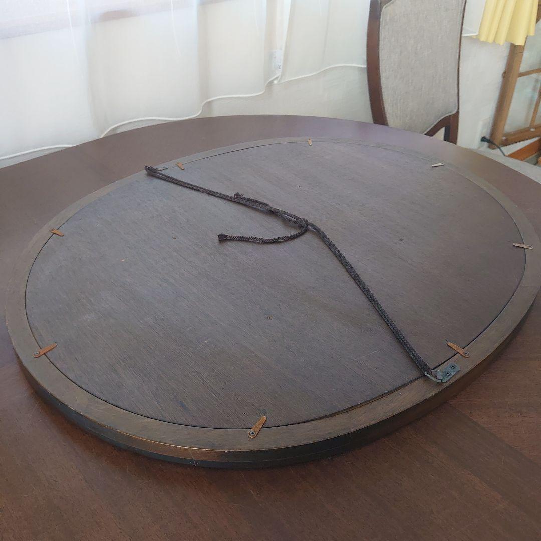 フランス雑貨　鏡　花　刺繍　レース　大型ミラー　木製フレーム　オーバル型