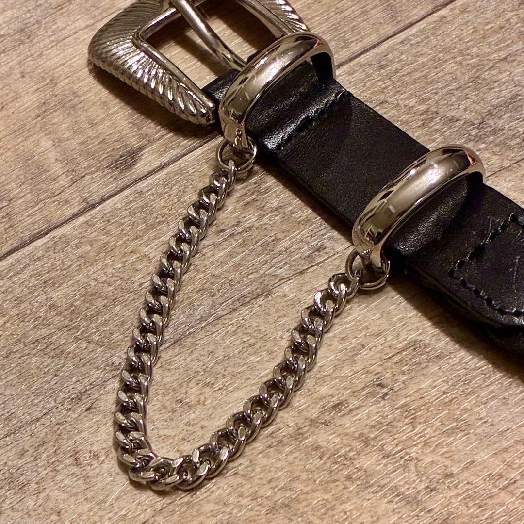 【美品】JieDa チェーンベルト ウエスタン 編みレザー 黒