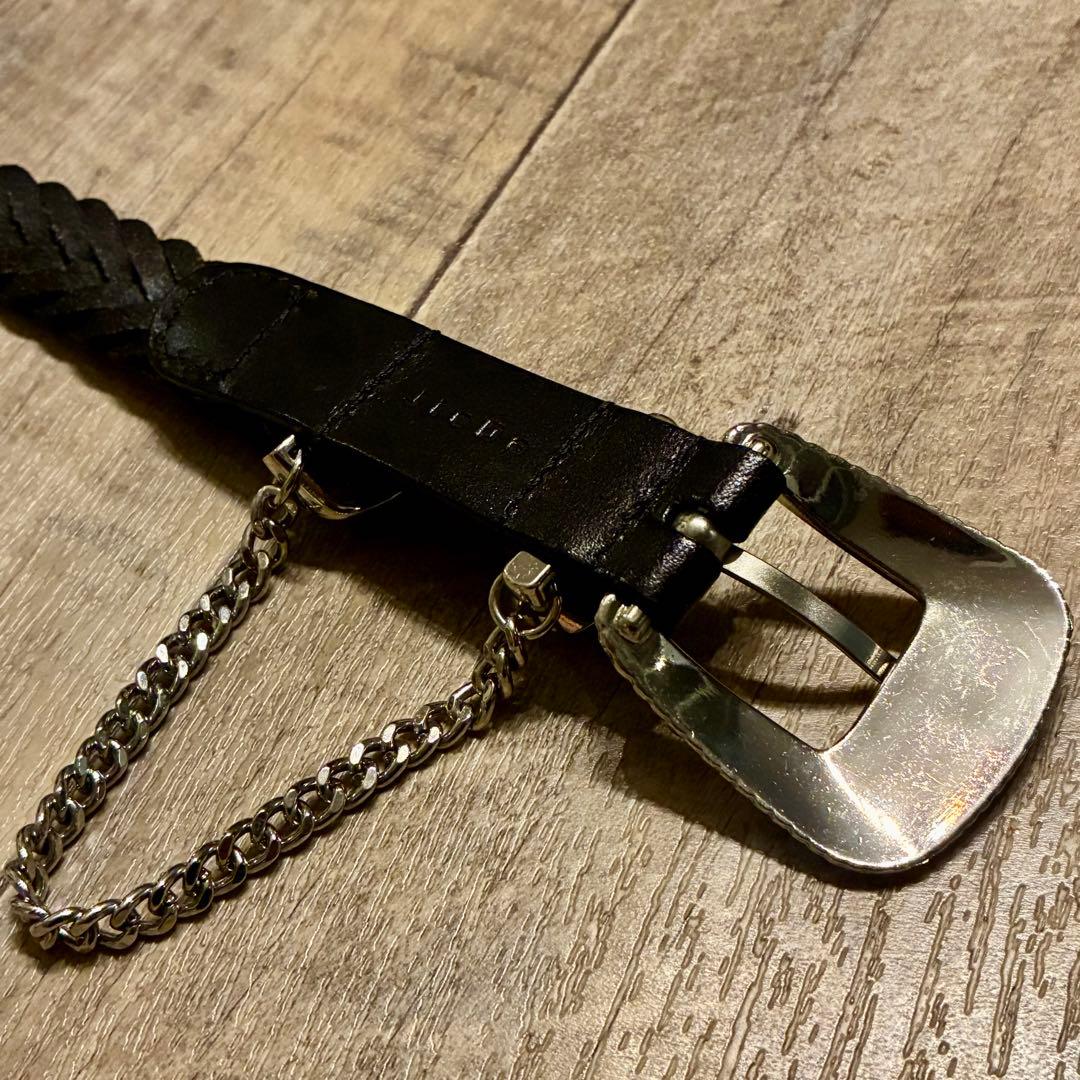 【美品】JieDa チェーンベルト ウエスタン 編みレザー 黒