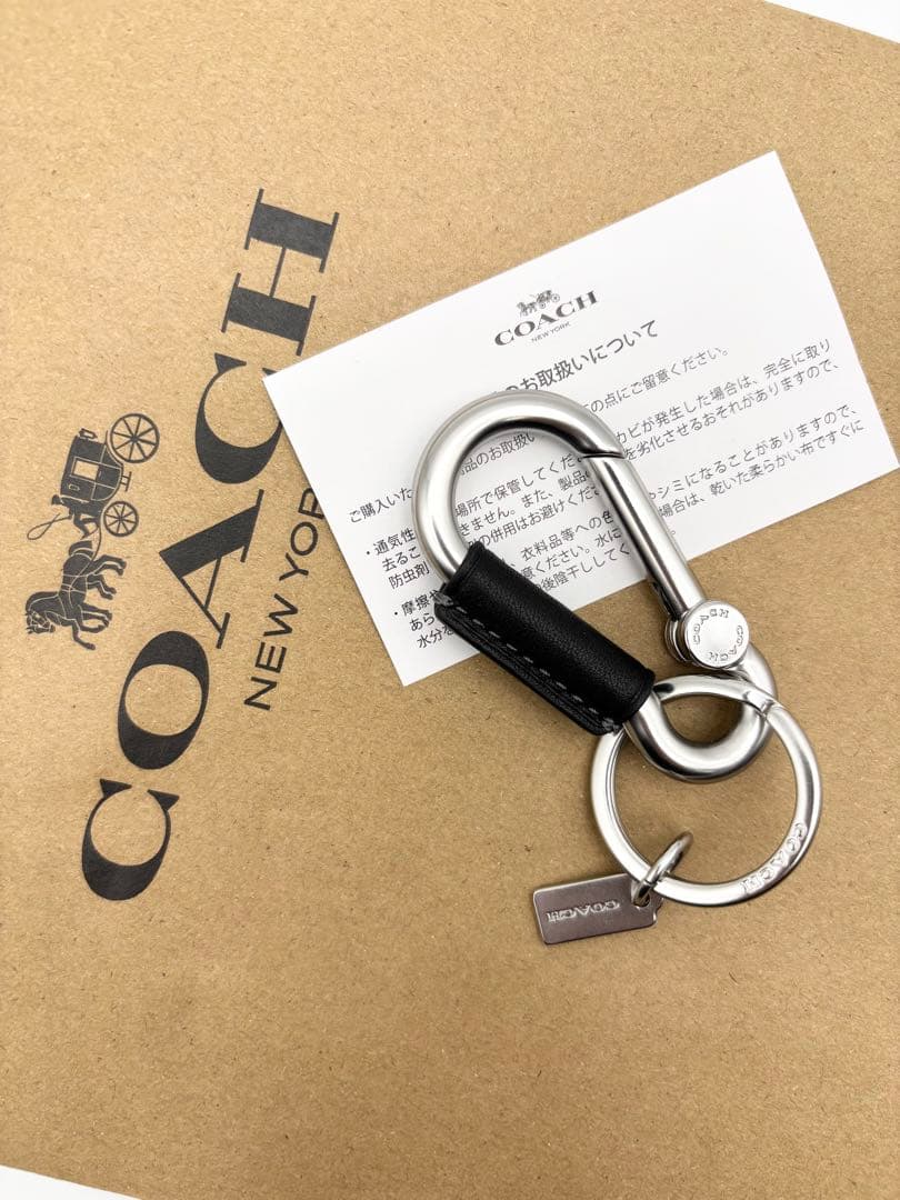 【COACH☆新品】大人気！カラビナ キーリング！ブラック！メンズ！レザー！