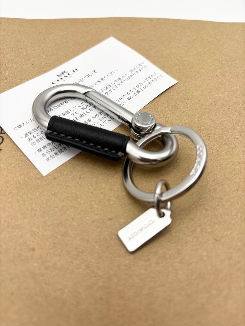 【COACH☆新品】大人気！カラビナ キーリング！ブラック！メンズ！レザー！