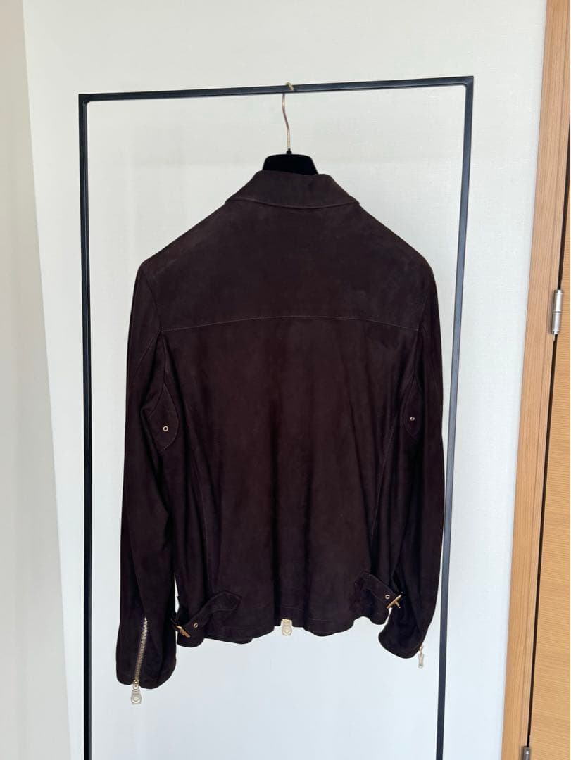 チンクワンタ ゴートスエード　襟付きシングルライダース　ダークブラウン　H503