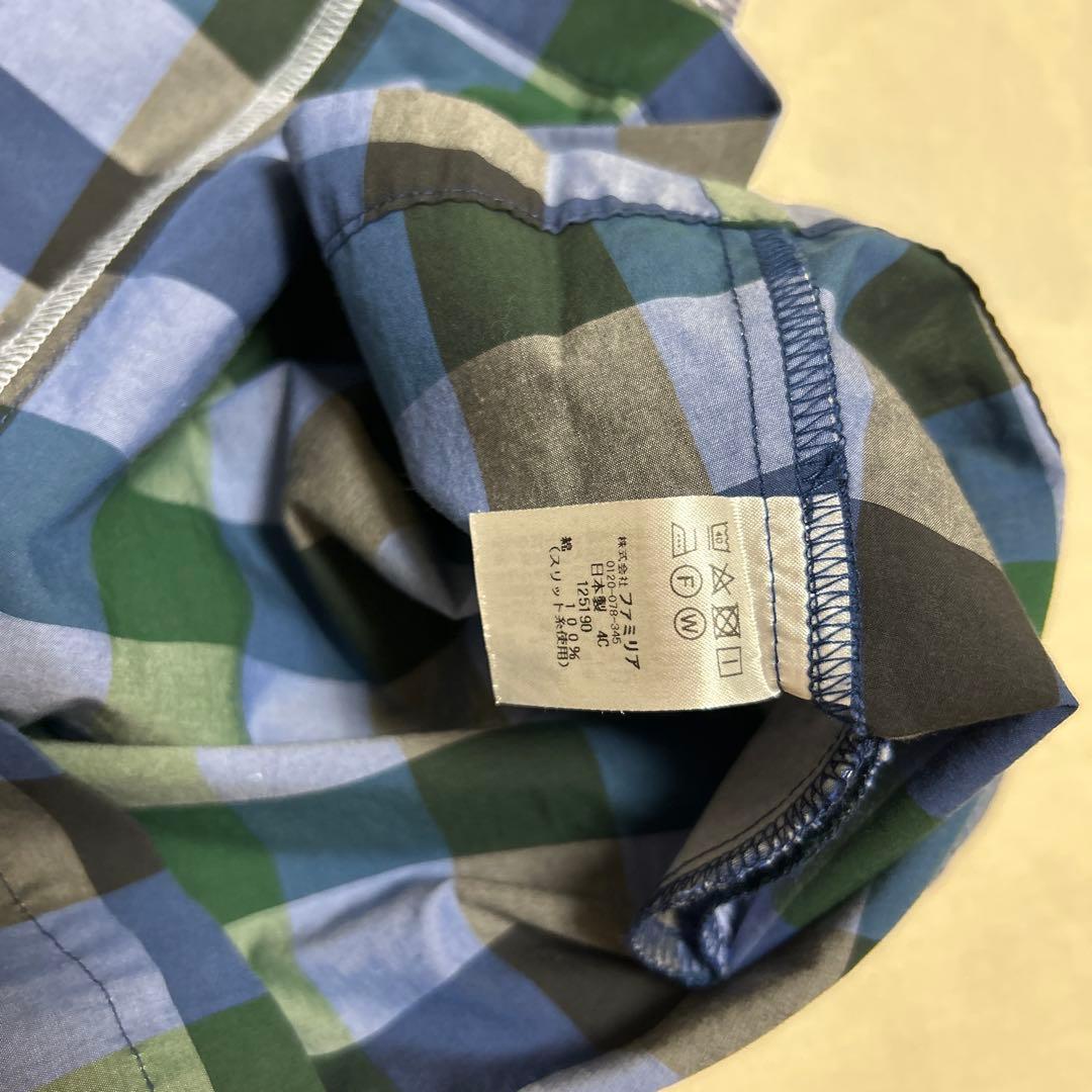 ファミリア　ギンガムチェック　ネコ刺繍　ワンピース　90