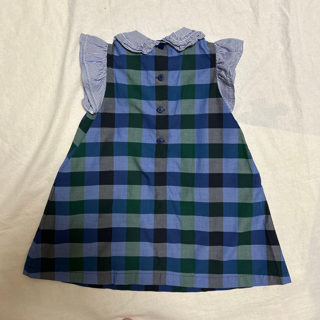 ファミリア　ギンガムチェック　ネコ刺繍　ワンピース　90