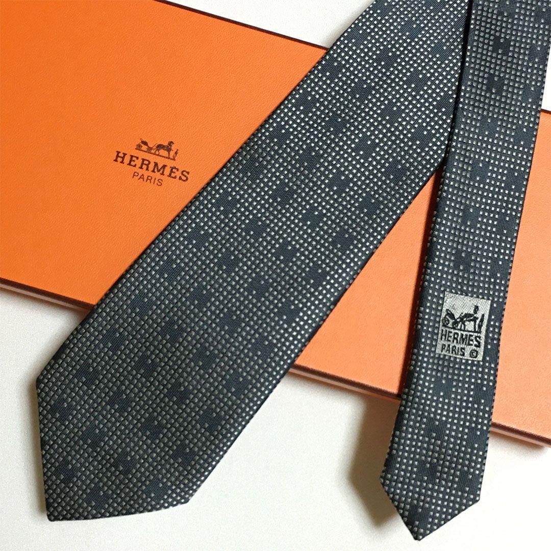 未使用級 エルメス HERMES ネクタイ H織りタイ ファソネH柄 スクエア