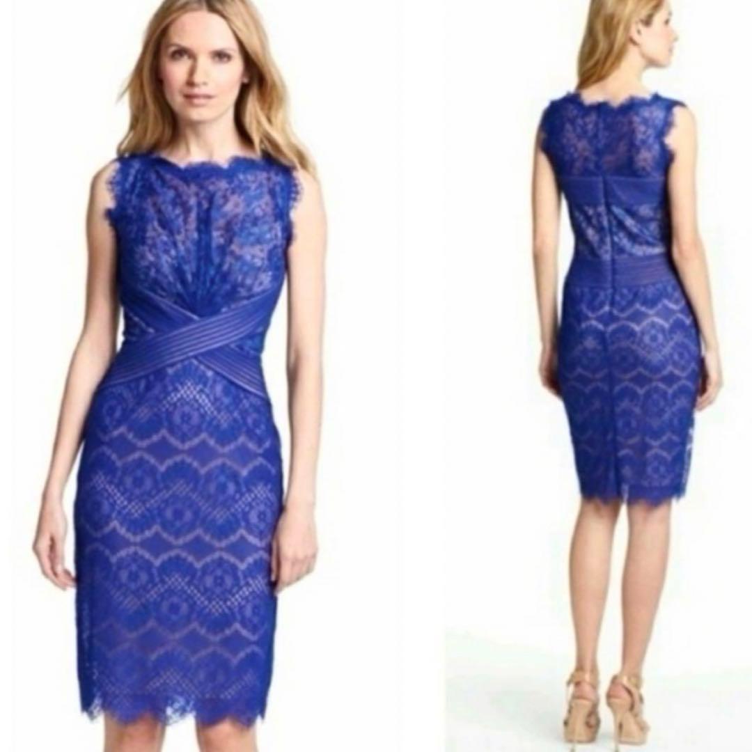 タダシショージのブルーレースタイトドレス, US 4