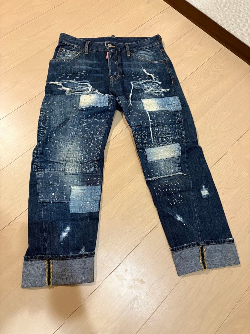 DSQUARED2 パッチワークデザイン ダークブルーデニム