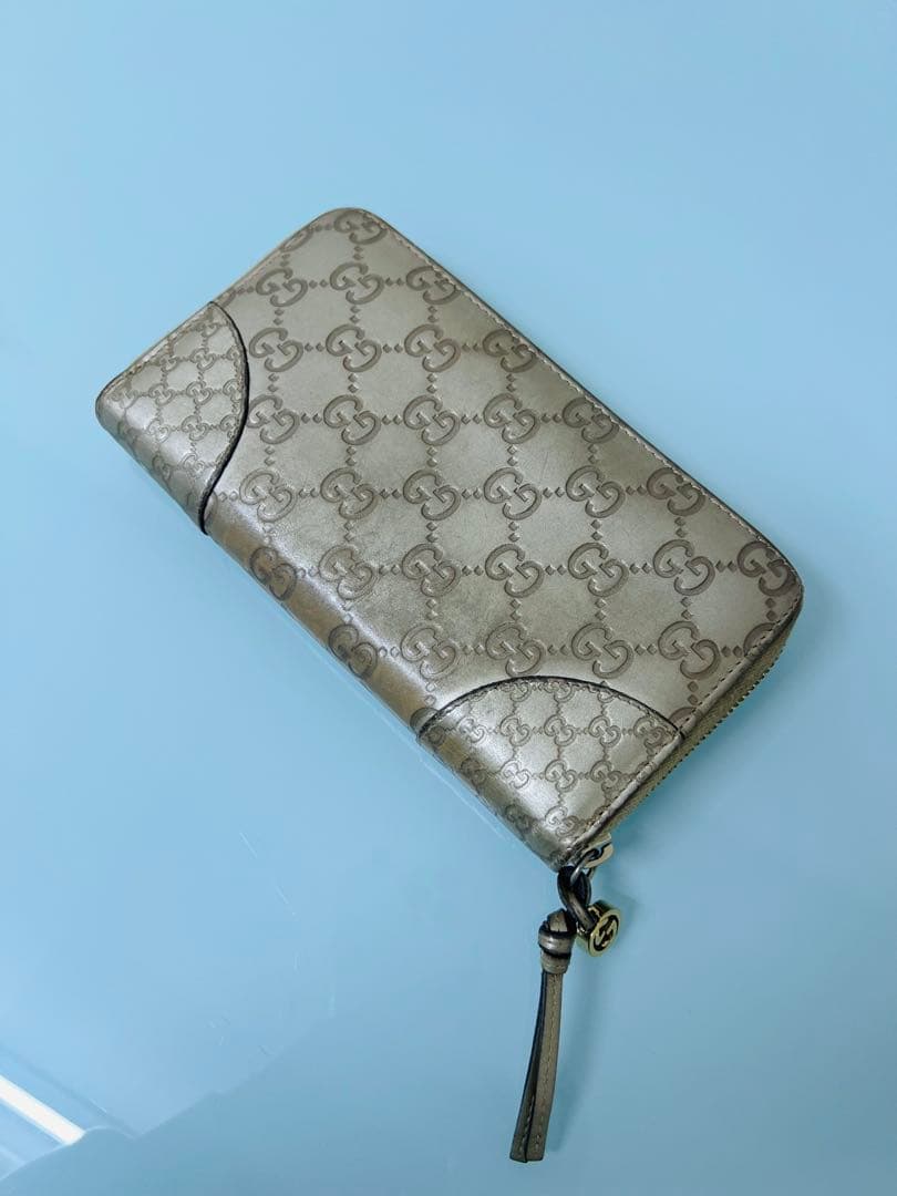 極美品★グッチ GUCCI 希少★シルバー GG シマ レザー長財布