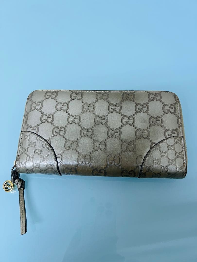 極美品★グッチ GUCCI 希少★シルバー GG シマ レザー長財布