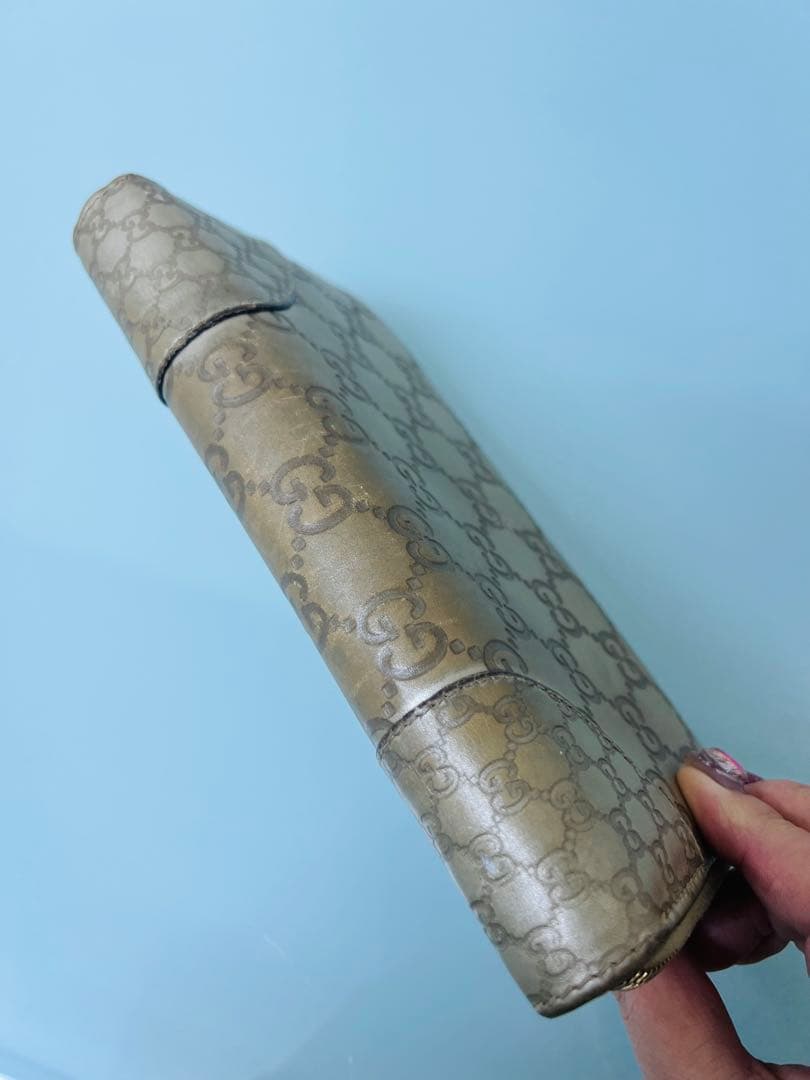 極美品★グッチ GUCCI 希少★シルバー GG シマ レザー長財布