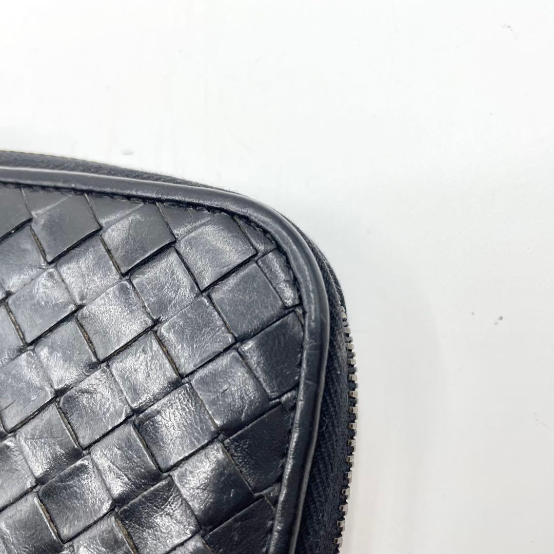 美品　ボッテガヴェネタ　イントレチャート　長財布　ラウンドファスナー　ブラック