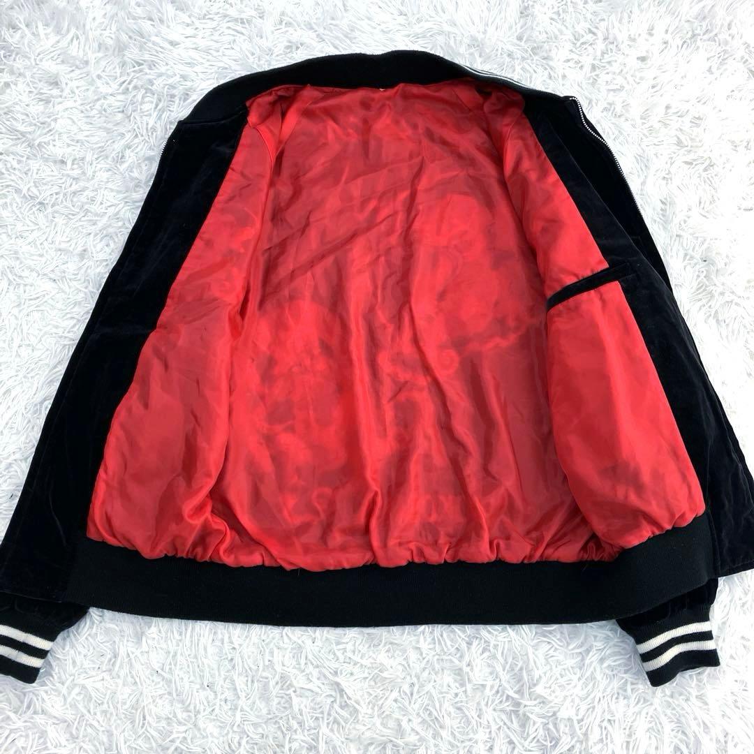 別珍スカジャン　ベロア生地　刺繍　風神　雷神　Lサイズ相当　昇竜　ブラック