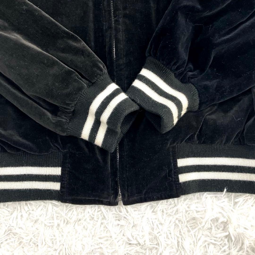 別珍スカジャン　ベロア生地　刺繍　風神　雷神　Lサイズ相当　昇竜　ブラック