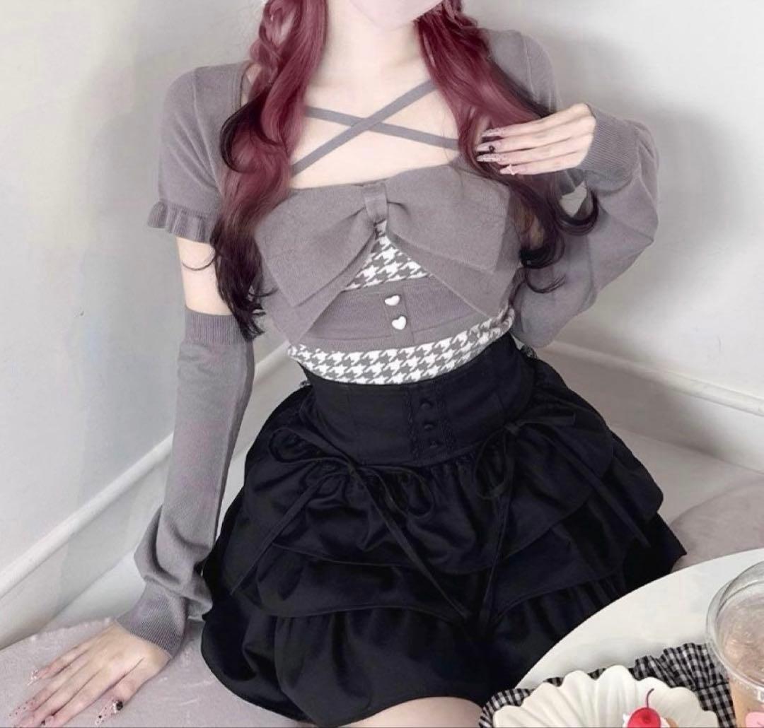 ミシェルマカロン　イモ　ビッグリボンアンサンブルトップス　ハニーミュウ　グレー