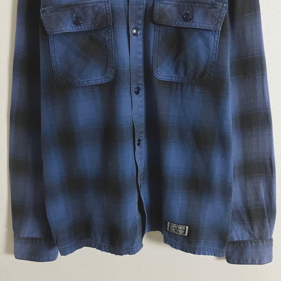 ネイバーフッド　長袖シャツ　オンブレチェック　青　ブルー　古着