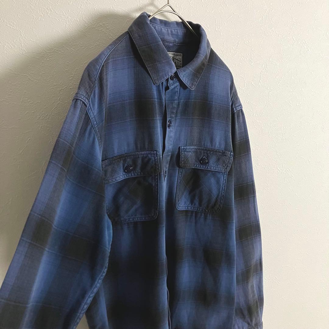 ネイバーフッド　長袖シャツ　オンブレチェック　青　ブルー　古着
