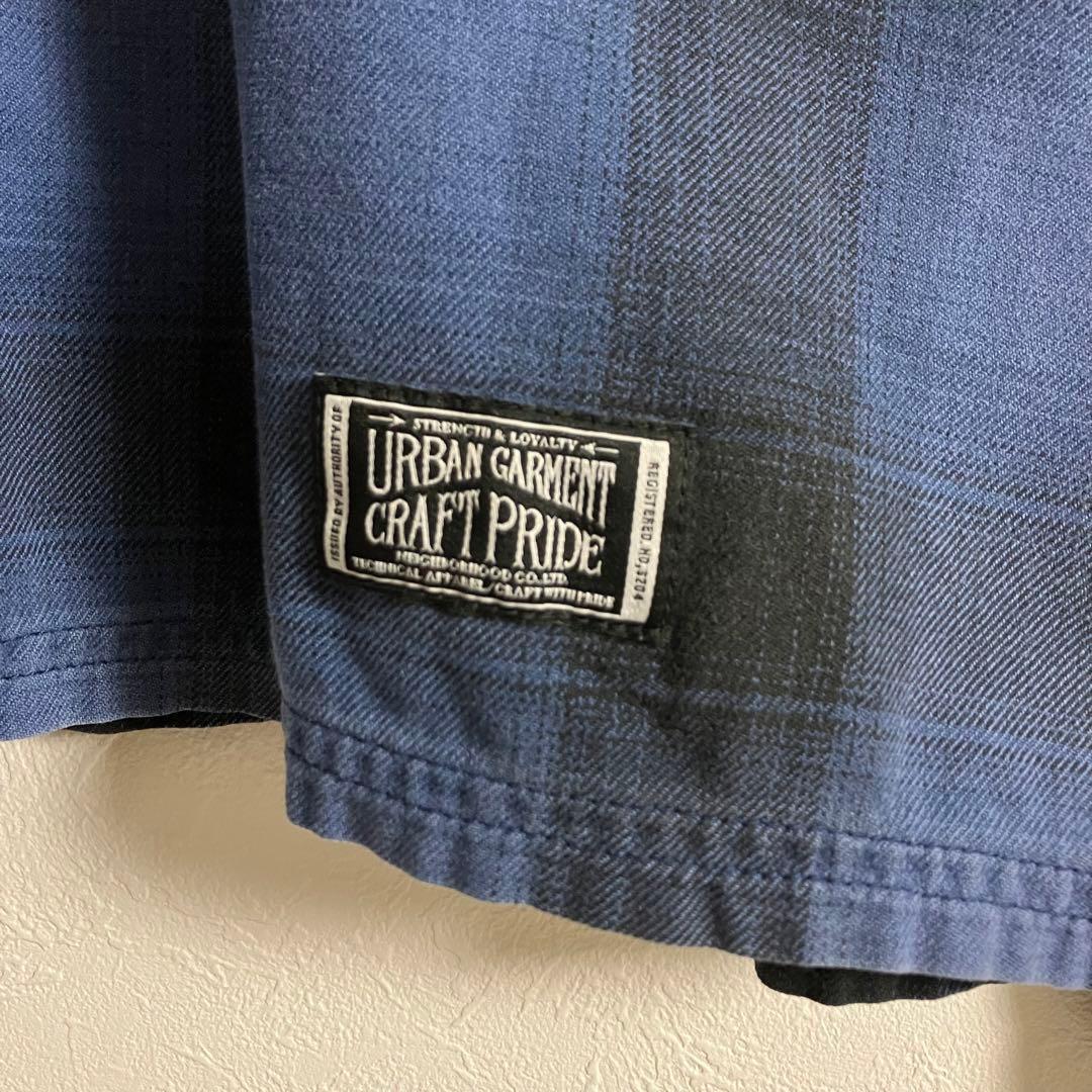 ネイバーフッド　長袖シャツ　オンブレチェック　青　ブルー　古着