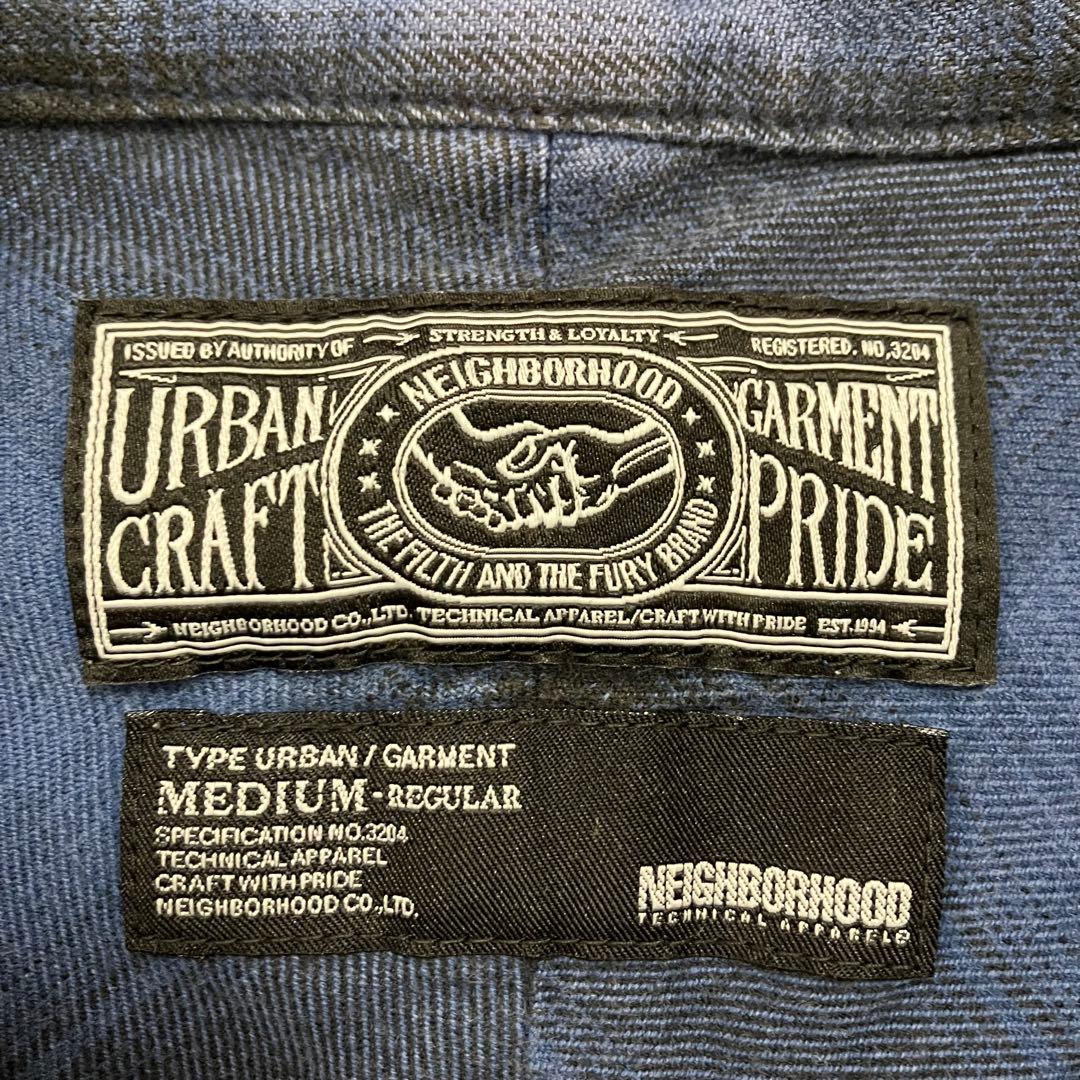 ネイバーフッド　長袖シャツ　オンブレチェック　青　ブルー　古着